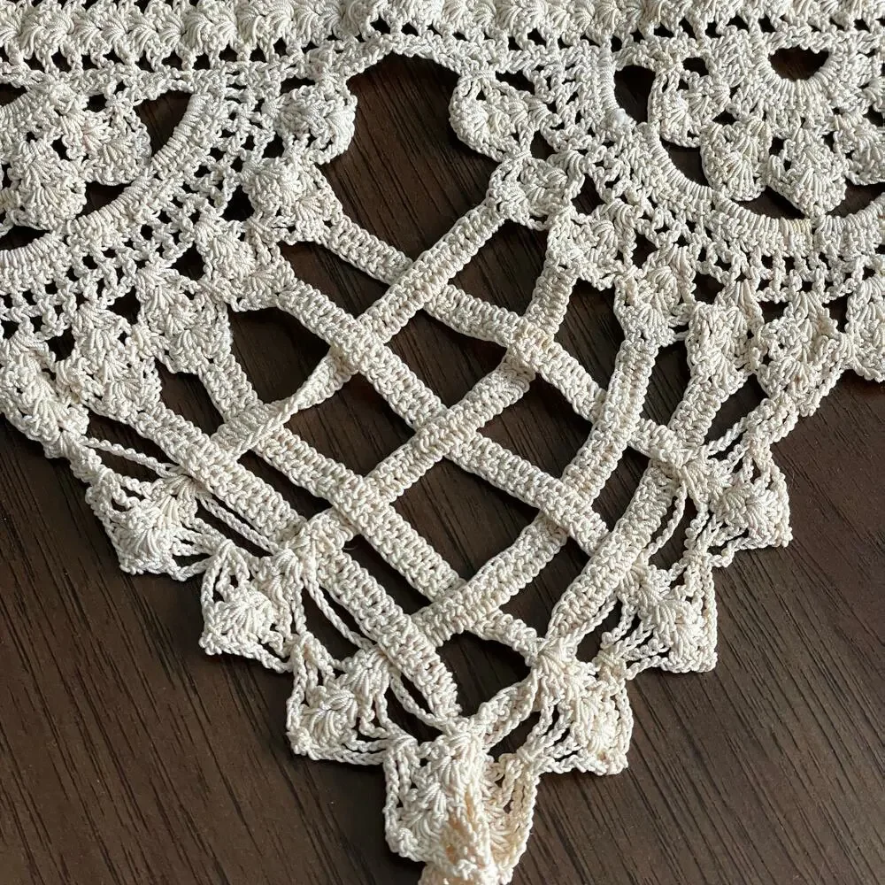 Vintage Crochet Curtain Tie Backs Handmade Off White Lattice Pair Tassel READ